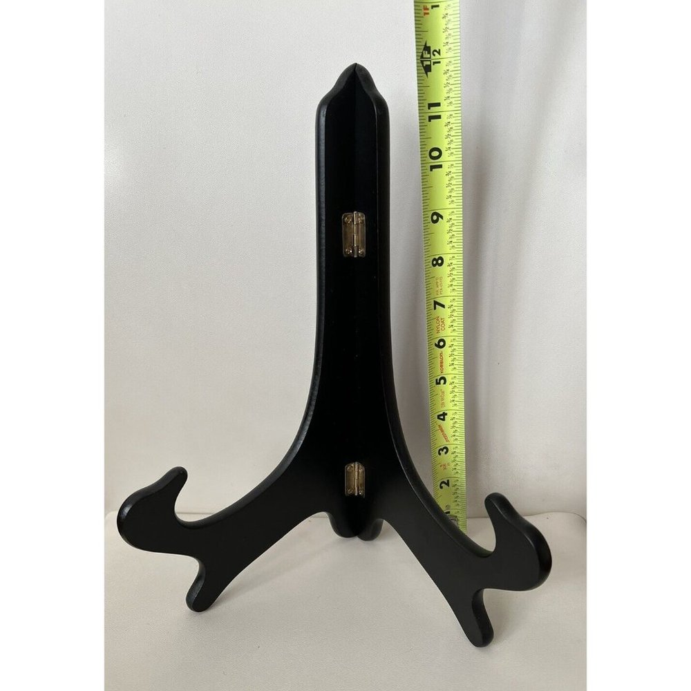 VINTAGE CHINA BLACK WOOD EASEL DISPLAY STAND WITH TAG 12"